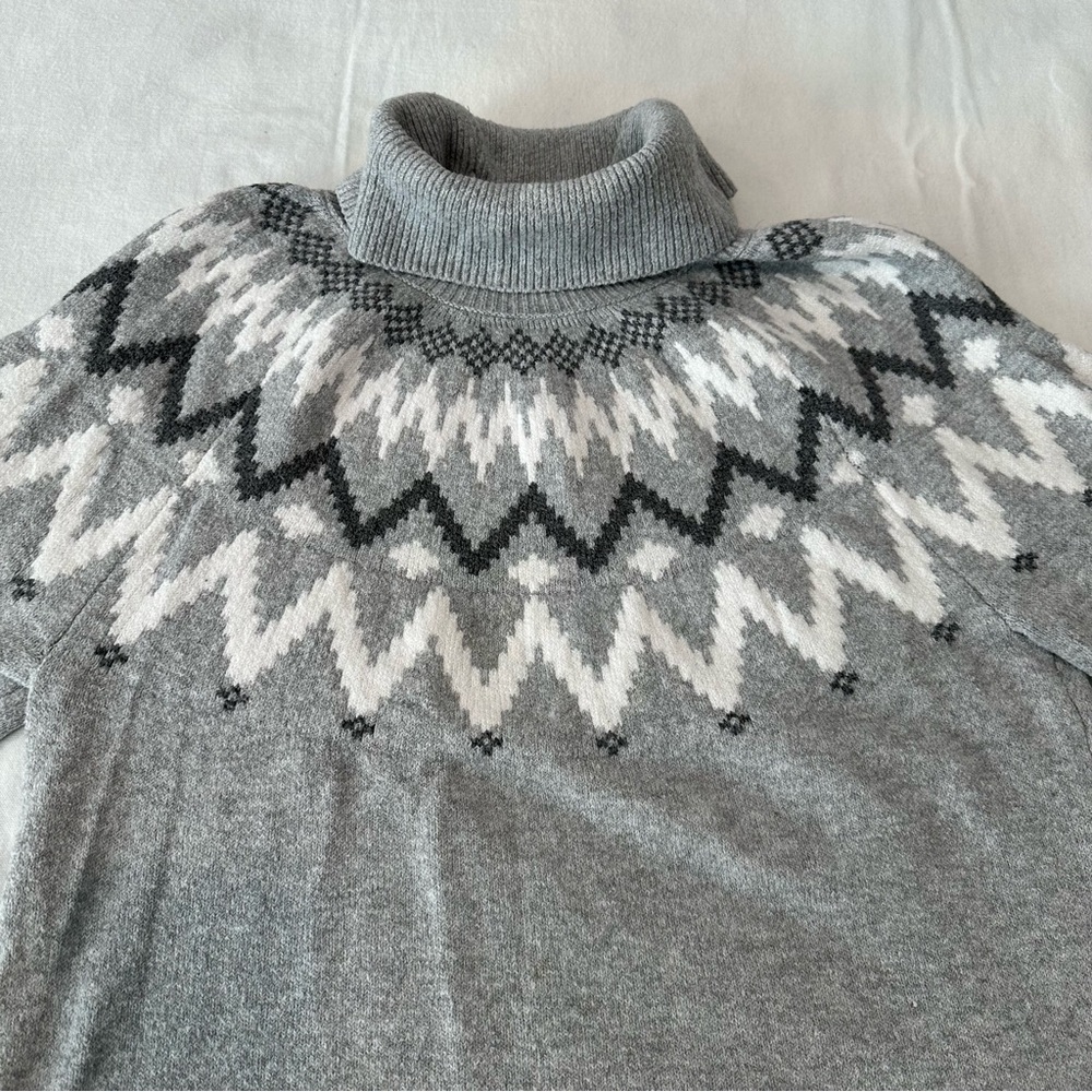 LOFT Fair-Isle Pattern Yoke Sweater Turtleneck Cozy Winter Cotton Blend Size L - Picture 3 of 10